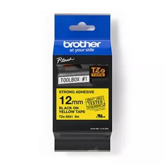 Brother eredeti címkenyomtató szalag, Brother, TZE-S631, fekete nyomtatás/sárga hátlap, laminált, 8m, 12mm, rendkívül ragadós