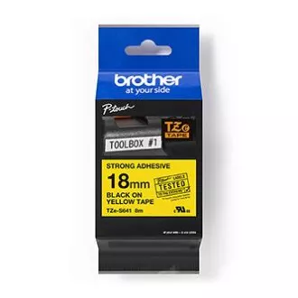 Brother eredeti címkenyomtató szalag, Brother, TZE-S641, fekete nyomtatás/sárga hátlap, laminált, 8m, 18mm, rendkívül ragadós