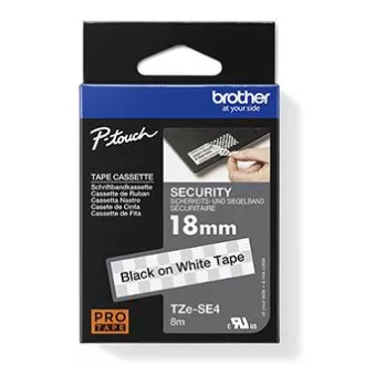 Brother eredeti címkenyomtató szalag, Brother, TZE-SE4, fekete nyomtatás/fehér hátlap, laminált, 8m, 18mm, tömítés