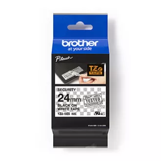Brother eredeti címkenyomtató szalag, Brother, TZE-SE5, fekete nyomtatás/fehér hátlap, laminált, 8m, 24mm, zárószalag, tömítés