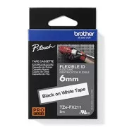 Brother eredeti címkenyomtató szalag, Brother, TZE-FX211, fekete nyomtatás/fehér hátlap, laminált, 8m, 6mm, rugalmas