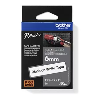 Brother eredeti címkenyomtató szalag, Brother, TZE-FX211, fekete nyomtatás/fehér hátlap, laminált, 8m, 6mm, rugalmas