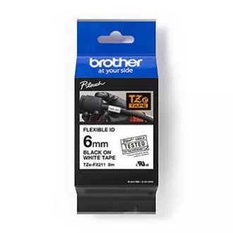 Brother eredeti címkenyomtató szalag, Brother, TZE-FX211, fekete nyomtatás/fehér hátlap, laminált, 8m, 6mm, rugalmas