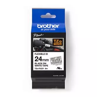 Brother eredeti címkenyomtató szalag, Brother, TZE-FX251, fekete nyomtatás/fehér hátlap, laminált, 8m, 24mm, rugalmas