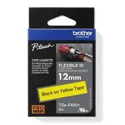 Brother eredeti címkenyomtató szalag, Brother, TZE-FX631, fekete nyomtatás/sárga hátlap, laminált, 8m, 12mm, rugalmas