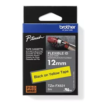 Brother eredeti címkenyomtató szalag, Brother, TZE-FX631, fekete nyomtatás/sárga hátlap, laminált, 8m, 12mm, rugalmas