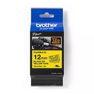 Brother eredeti címkenyomtató szalag, Brother, TZE-FX631, fekete nyomtatás/sárga hátlap, laminált, 8m, 12mm, rugalmas