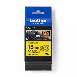 Brother eredeti címkenyomtató szalag, Brother, TZE-FX641, fekete nyomtatás/sárga hátlap, laminált, 8m, 18mm, rugalmas