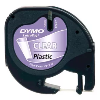 Dymo eredeti címkenyomtató szalag, Dymo, 12267, S0721530, fekete nyomtatás/átlátszó hátlap, 4m, 12mm, LetraTag műanyag szalag
