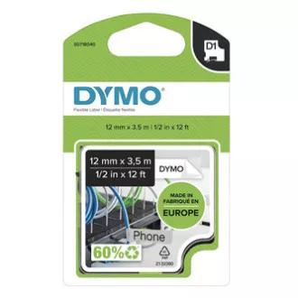 Dymo eredeti címkenyomtató szalag, Dymo, 16957, S0718040, fekete nyomtatás/fehér hátlap, 3,5m, 12mm, D1 special - rugalmas Dymo eredeti címkenyomtató szalag, Dymo, 16957, S0718040, fekete nyomtatás/fehér hátlap, 3,5m, 12mm, D1 special - rugalmas