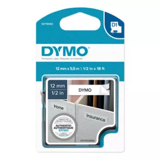 Dymo eredeti címkenyomtató szalag, Dymo, 16959, S0718060, fekete nyomtatás/fehér hátlap, 5.5m, 12mm, D1, speciális - tartós