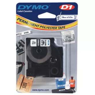 Dymo eredeti címkenyomtató szalag, Dymo, 16960, S0718070, fekete nyomtatás/fehér hátlap, 5,5m, 19mm, D1, speciális - tartós