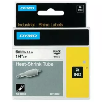 Dymo eredeti címkenyomtató szalag, Dymo, 18051, S0718260, fekete nyomtatás/fehér hátlap, 1.5m, 6mm, RHINO lapos zsugorfólia
