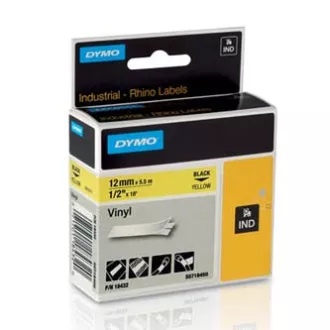 Dymo eredeti címkenyomtató szalag, Dymo, 18432, S0718450, fekete nyomtatás/sárga hátlap, 5.5m, 12mm, RHINO vinyl profi D1