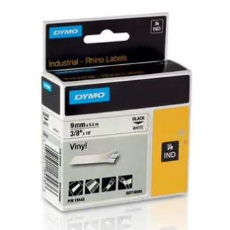 Dymo eredeti címkenyomtató szalag, Dymo, 18443, S0718580, fekete nyomtatás/fehér hátlap, 5.5m, 9mm, RHINO vinyl profi D1