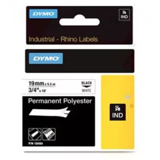 Dymo eredeti címkenyomtató szalag, Dymo, 18484, fekete nyomtatás/fehér hátlap, 5,5m, 19mm, RHINO tartós poliészter D1