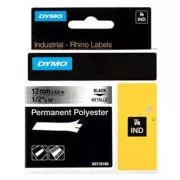Dymo eredeti címkenyomtató szalag, Dymo, 18486, fekete nyomtatás/metál hátlap, 5,5m, 12mm, RHINO tartós poliészter D