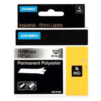Dymo eredeti címkenyomtató szalag, Dymo, 18486, fekete nyomtatás/metál hátlap, 5,5m, 12mm, RHINO tartós poliészter D Dymo eredeti címkenyomtató szalag, Dymo, 18486, fekete nyomtatás/metál hátlap, 5,5m, 12mm, RHINO tartós poliészter D