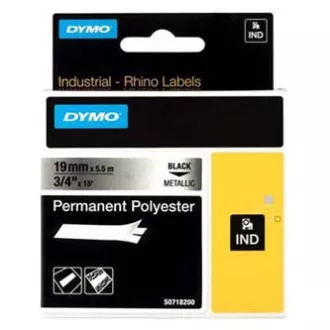 Dymo eredeti címkenyomtató szalag, Dymo, 18487, fekete nyomtatás/metál hátlap, 5,5m, 19mm, RHINO tartós poliészter D