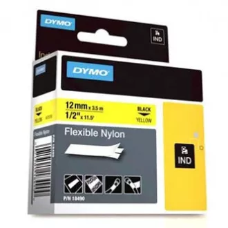 Dymo eredeti címkenyomtató szalag, Dymo, 18490, fekete nyomtatás/sárga hátlap, 3.5m, 12mm, RHINO rugalmas nejlon