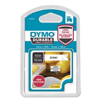 Dymo eredeti címkenyomtató szalag, Dymo, 1978364, fekete nyomtatás/fehér hátlap, 5.5m, 12mm, D1, tartós vinil