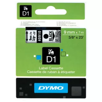 Dymo eredeti címkenyomtató szalag, Dymo, 40910, S0720670, fekete nyomtatás/átlátszó hátlap, 7m, 9mm, D1