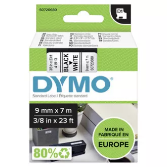 Dymo eredeti címkenyomtató szalag, Dymo, 40913, S0720680, fekete nyomtatás/fehér hátlap, 7m, 9mm, D1