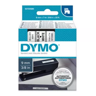 Dymo eredeti címkenyomtató szalag, Dymo, 40913, S0720680, fekete nyomtatás/fehér hátlap, 7m, 9mm, D1