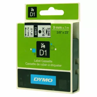 Dymo eredeti címkenyomtató szalag, Dymo, 40913, S0720680, fekete nyomtatás/fehér hátlap, 7m, 9mm, D1