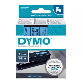 Dymo eredeti címkenyomtató szalag, Dymo, 40916, S0720710, fekete nyomtatás/kék hátlap, 7m, 9mm, D1