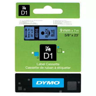 Dymo eredeti címkenyomtató szalag, Dymo, 40916, S0720710, fekete nyomtatás/kék hátlap, 7m, 9mm, D1