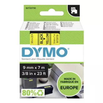 Dymo eredeti címkenyomtató szalag, Dymo, 40918, S0720730, fekete nyomtatás/sárga hátlap, 7m, 9mm, D1