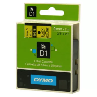 Dymo eredeti címkenyomtató szalag, Dymo, 40918, S0720730, fekete nyomtatás/sárga hátlap, 7m, 9mm, D1