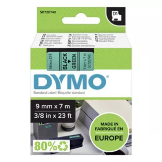 Dymo eredeti címkenyomtató szalag, Dymo, 40919, S0720740, fekete nyomtatás/zöld hátlap, 7m, 9mm, D1
