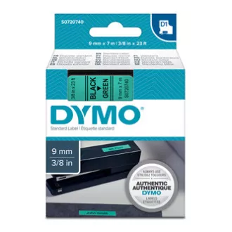 Dymo eredeti címkenyomtató szalag, Dymo, 40919, S0720740, fekete nyomtatás/zöld hátlap, 7m, 9mm, D1
