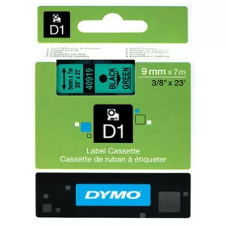 Dymo eredeti címkenyomtató szalag, Dymo, 40919, S0720740, fekete nyomtatás/zöld hátlap, 7m, 9mm, D1
