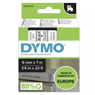 Dymo eredeti címkenyomtató szalag, Dymo, 43610, S0720770, fekete nyomtatás/átlátszó hátlap, 7m, 6mm, D1 Dymo eredeti címkenyomtató szalag, Dymo, 43610, S0720770, fekete nyomtatás/átlátszó hátlap, 7m, 6mm, D1