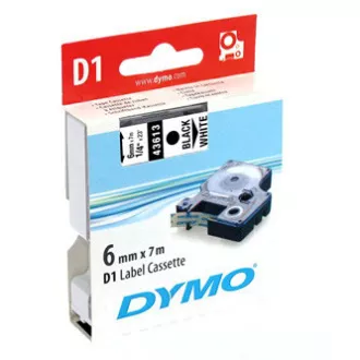 Dymo eredeti címkenyomtató szalag, Dymo, 43613, S0720780, fekete nyomtatás/fehér hátlap, 7m, 6mm, D1