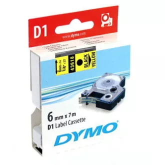 Dymo eredeti címkenyomtató szalag, Dymo, 43618, S0720790, fekete nyomtatás/sárga hátlap, 7m, 6mm, D1