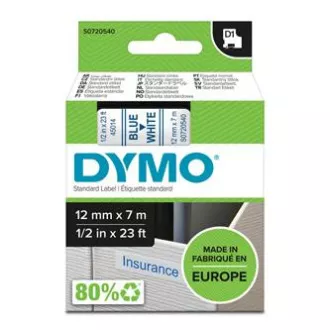 Dymo eredeti címkenyomtató szalag, Dymo, 45014, S0720540, kék nyomtatás/fehér hátlap, 7m, 12mm, D1