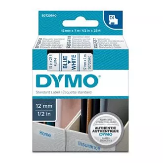 Dymo eredeti címkenyomtató szalag, Dymo, 45014, S0720540, kék nyomtatás/fehér hátlap, 7m, 12mm, D1