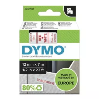 Dymo eredeti címkenyomtató szalag, Dymo, 45015, S0720550, piros nyomtatás/fehér hátlap, 7m, 12mm, D1