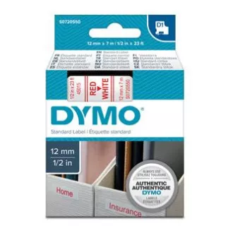 Dymo eredeti címkenyomtató szalag, Dymo, 45015, S0720550, piros nyomtatás/fehér hátlap, 7m, 12mm, D1