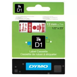 Dymo eredeti címkenyomtató szalag, Dymo, 45015, S0720550, piros nyomtatás/fehér hátlap, 7m, 12mm, D1