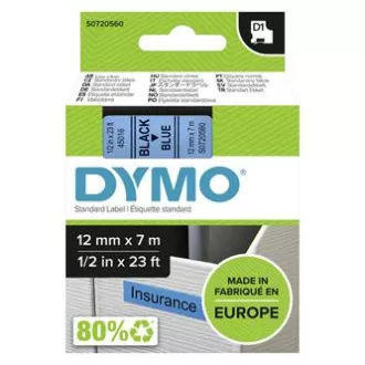 Dymo eredeti címkenyomtató szalag, Dymo, 45016, S0720560, fekete nyomtatás/kék hátlap, 7m, 12mm, D1