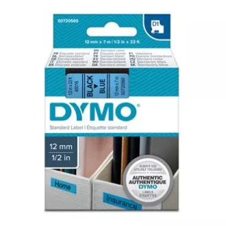 Dymo eredeti címkenyomtató szalag, Dymo, 45016, S0720560, fekete nyomtatás/kék hátlap, 7m, 12mm, D1