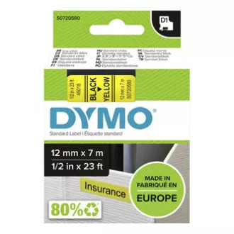 Dymo eredeti címkenyomtató szalag, Dymo, 45018, S0720580, fekete nyomtatás/sárga hátlap, 7m, 12mm, D1