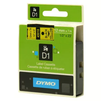 Dymo eredeti címkenyomtató szalag, Dymo, 45018, S0720580, fekete nyomtatás/sárga hátlap, 7m, 12mm, D1