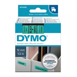 Dymo eredeti címkenyomtató szalag, Dymo, 45019, S0720590, fekete nyomtatás/zöld hátlap, 7m, 12mm, D1