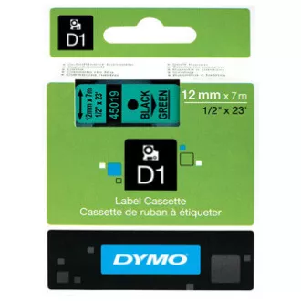 Dymo eredeti címkenyomtató szalag, Dymo, 45019, S0720590, fekete nyomtatás/zöld hátlap, 7m, 12mm, D1